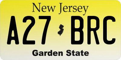 NJ license plate A27BRC