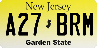 NJ license plate A27BRM