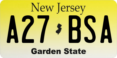 NJ license plate A27BSA