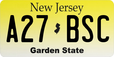 NJ license plate A27BSC