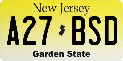 NJ license plate A27BSD
