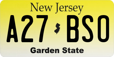NJ license plate A27BSO