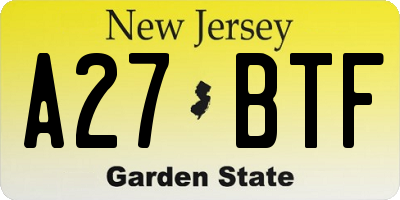 NJ license plate A27BTF