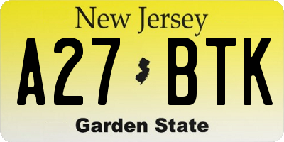 NJ license plate A27BTK