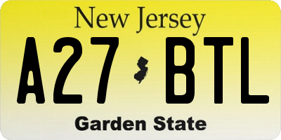 NJ license plate A27BTL