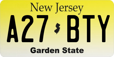 NJ license plate A27BTY