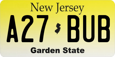 NJ license plate A27BUB