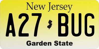 NJ license plate A27BUG