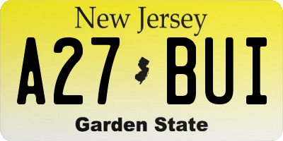 NJ license plate A27BUI