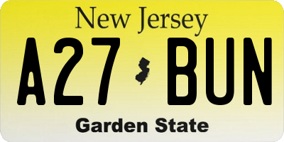 NJ license plate A27BUN