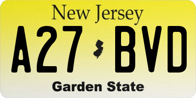 NJ license plate A27BVD