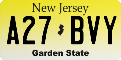 NJ license plate A27BVY