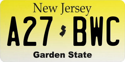 NJ license plate A27BWC