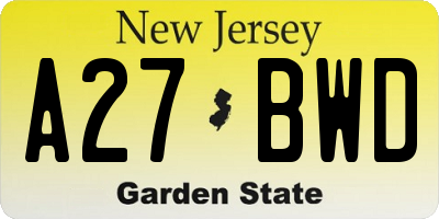 NJ license plate A27BWD