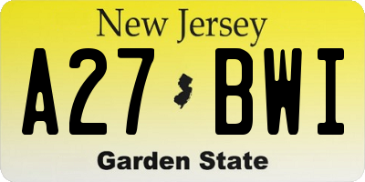 NJ license plate A27BWI