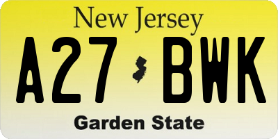 NJ license plate A27BWK