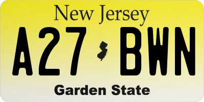 NJ license plate A27BWN