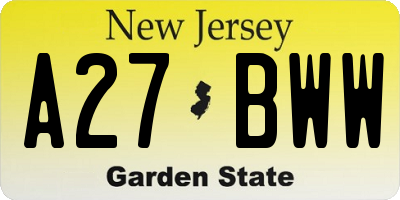 NJ license plate A27BWW