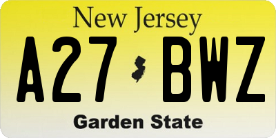 NJ license plate A27BWZ