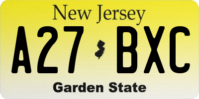 NJ license plate A27BXC