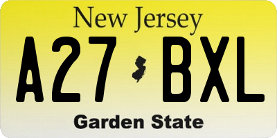 NJ license plate A27BXL