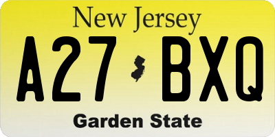 NJ license plate A27BXQ