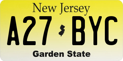 NJ license plate A27BYC
