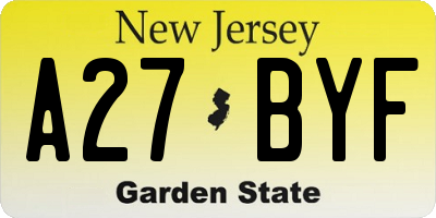 NJ license plate A27BYF