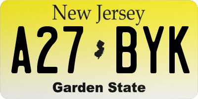 NJ license plate A27BYK
