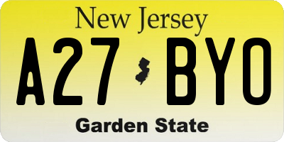 NJ license plate A27BYO