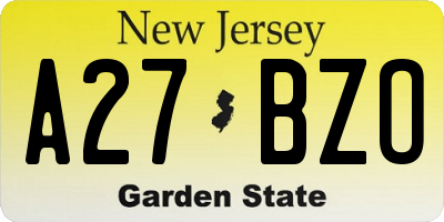 NJ license plate A27BZO