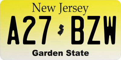 NJ license plate A27BZW