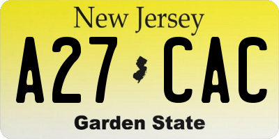 NJ license plate A27CAC