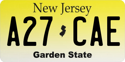 NJ license plate A27CAE