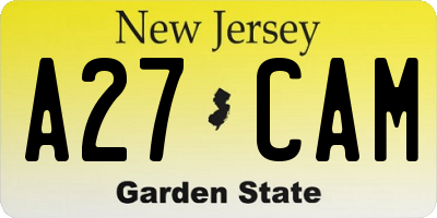 NJ license plate A27CAM