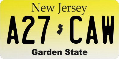 NJ license plate A27CAW