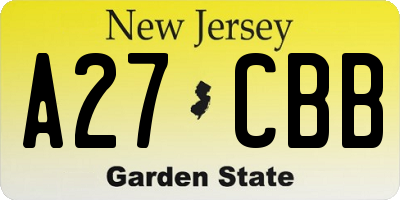 NJ license plate A27CBB