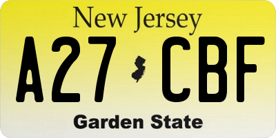 NJ license plate A27CBF
