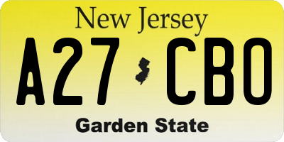 NJ license plate A27CBO