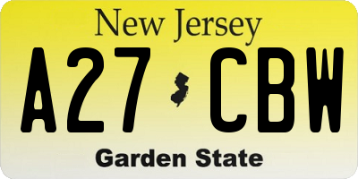 NJ license plate A27CBW