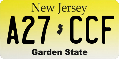 NJ license plate A27CCF