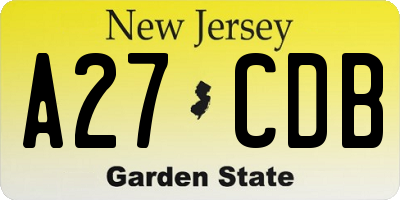 NJ license plate A27CDB