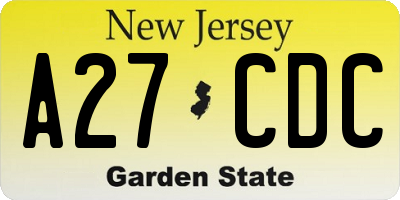 NJ license plate A27CDC