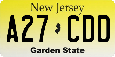 NJ license plate A27CDD