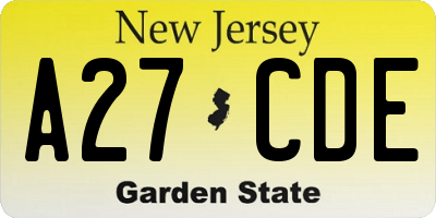 NJ license plate A27CDE