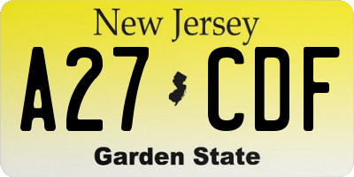 NJ license plate A27CDF