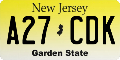 NJ license plate A27CDK