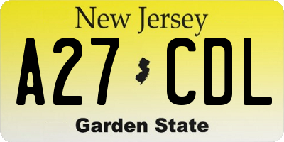 NJ license plate A27CDL