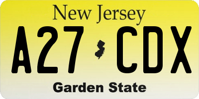NJ license plate A27CDX