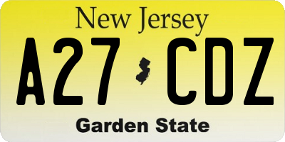 NJ license plate A27CDZ